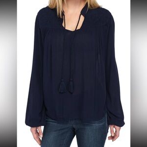 Crown & Ivy Navy Blouse with Tassel Detail